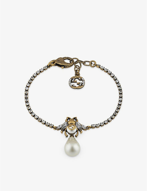 Gucci White Gold, Cultured Pearls And Diamond GG Charm Bracelet