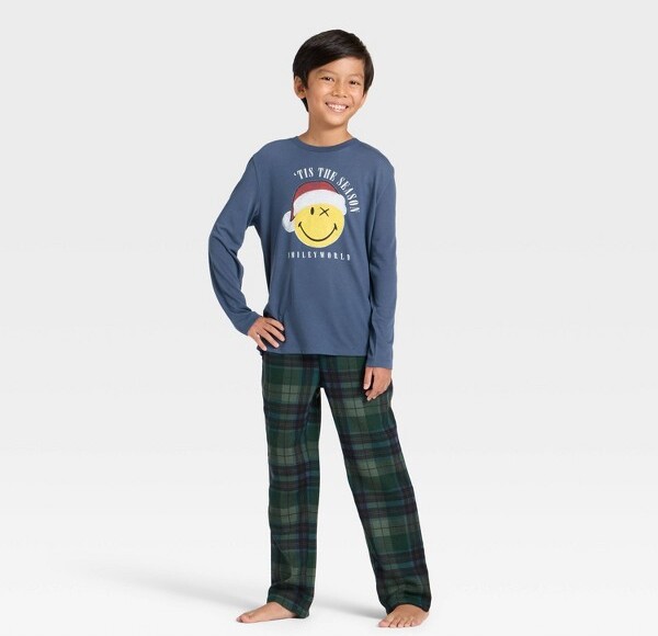 Smiley World Boys'2pcSmileyWorldChristmasLongSleevePajamaSet-BlueL