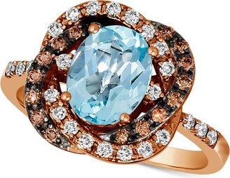LeVian Blue Topaz (1-7/8 ct. t.w.) & Diamond (3/8 ct. t.w.) Halo Ring in 14k Rose Gold