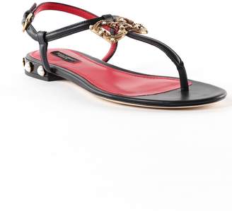 Dolce & Gabbana Embellished Logo Flat Sandals