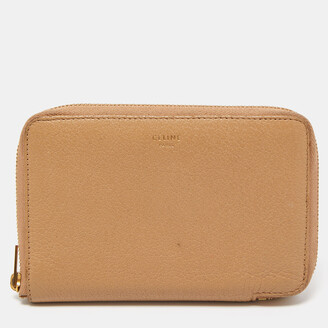 Celine Pink/Beige Leather Zip Around Compact Wallet Celine