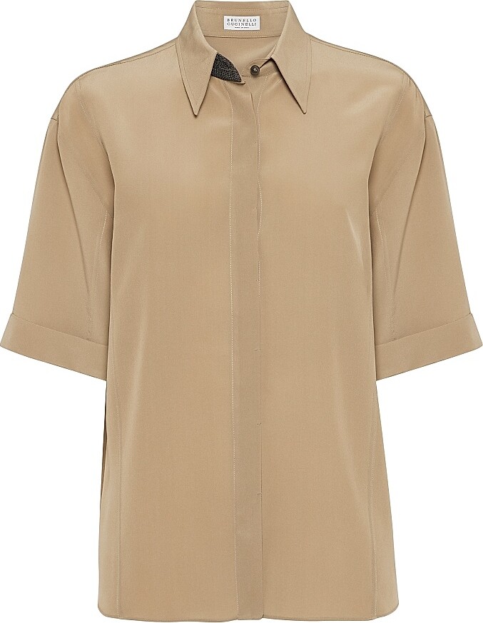 Brunello Cucinelli Women's Silk Crepe De Chine Shirt - Beige - Size XS