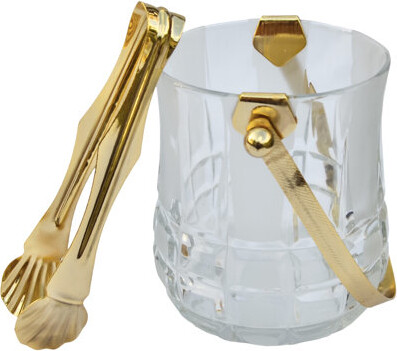 The Moroccan Room Mid 20th Century Hand-cut Textured Crystal Ice Bucket & Tong Set- 2 Pieces
