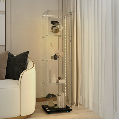 Ivy Bronx Tempered Glass Display CabinetWine Cabinet Storage CabinetFile Cabinet Tempered Glass TopBluetooth LED Light StripWith Door Lock