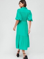 Thumbnail for your product : Very Seersucker Textured Stripe Midi Dress - Green