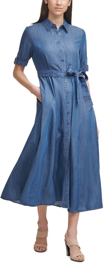 Calvin Klein Belted Denim Midi Shirtdress - ShopStyle Day Dresses