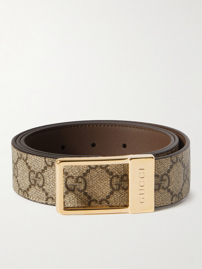 Gucci 3.5cm Monogrammed Coated-canvas Belt - Men - Beige Belts