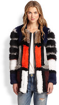 Thumbnail for your product : Elizabeth and James Tarra Leather-Trimmed Colorblock Fur Coat