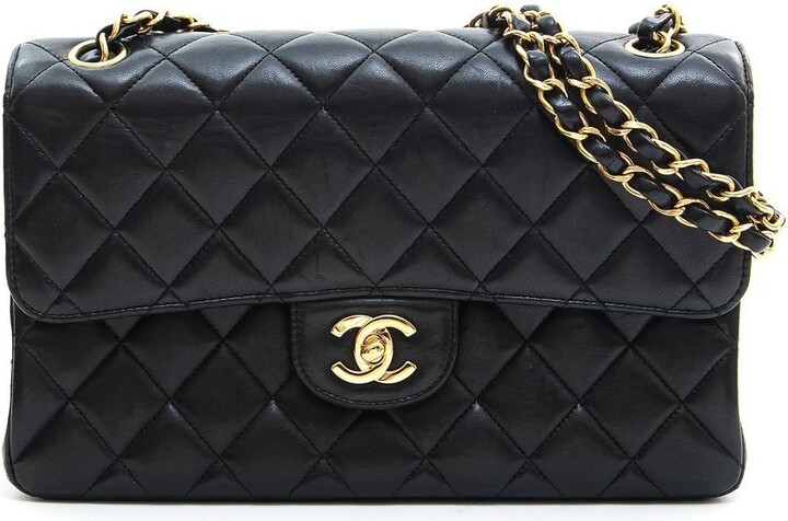 Chanel 28cm Black Quilted Patent Leather  CC Turn Lock Shoulder