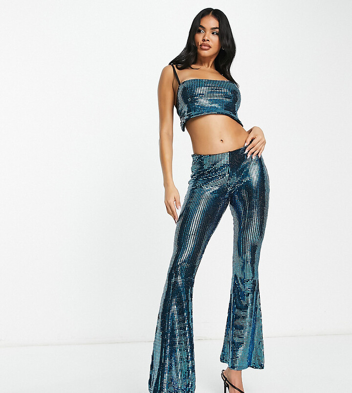 ASOS LUXE sequin wide leg pants in gold - part of a set