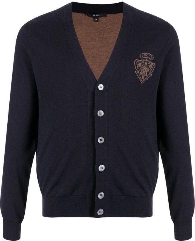 Gucci Crest Motif V-Neck Cardigan