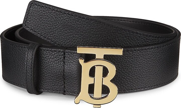 Burberry TB Monogram Motif Vintage Check E-Canvas and Leather Belt Size S  $410