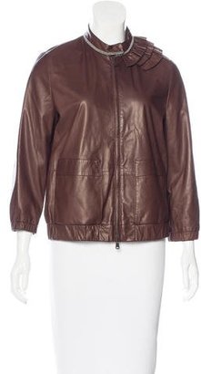 Brunello Cucinelli Monili-Embellished Leather Jacket w/ Tags