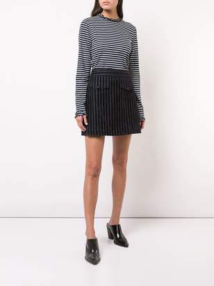 Derek Lam 10 Crosby Long Sleeve Fitted Tee with Ruffle Neck