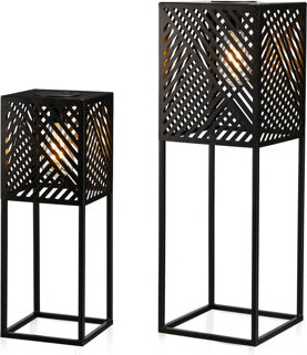 Glitzhome Black Metal Stripes Geometric Solar Powered Outdoor Floor Lantern