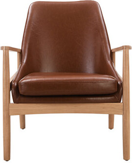 39F inc Mid-Century PU Leather Accent Reception Chair with Solid Wood Frame