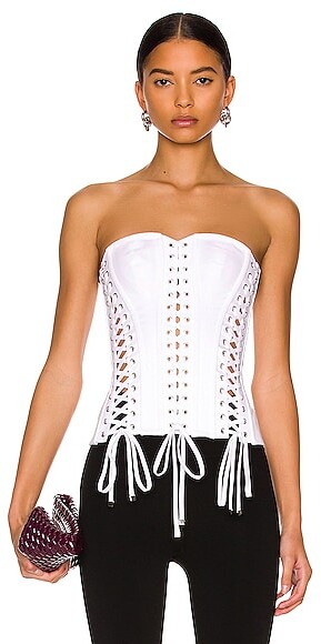 Hou op knop decaan Dolce & Gabbana Strapless Lace Bustier Top in White - ShopStyle