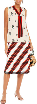 Tory Burch Velvet-trimmed Striped Crepe De Chine Skirt