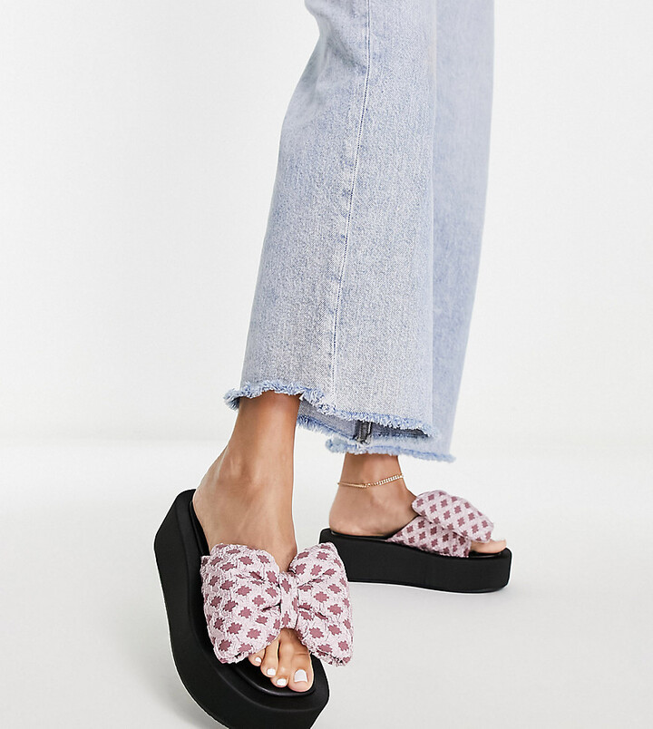 Asos Bow Flatforms ASOS DESIGN Wide Fit Teach Bow Flatform Mules