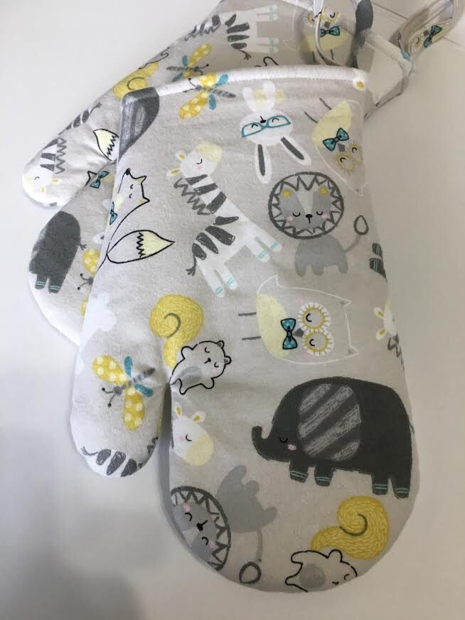 Zoo Animals Oven Mitt Set, Mitten, Kitchen Gloves, Pot Holder, Mother's Day Gift, Insulated Mitt, Housewarming Gift