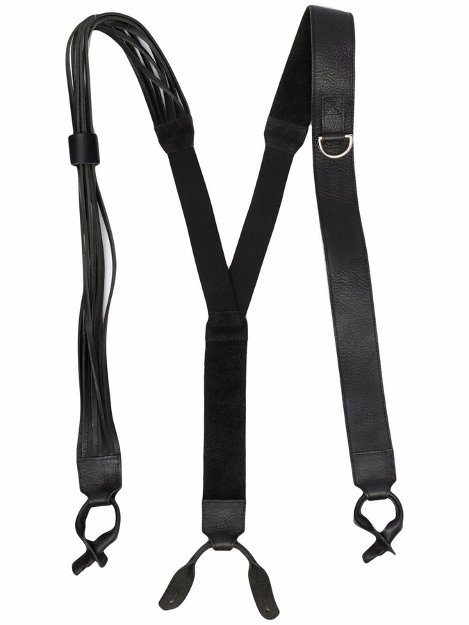 Men's Adjustable Dark Grey Silk Y-Back Suspender with Leather Button 50-25019 