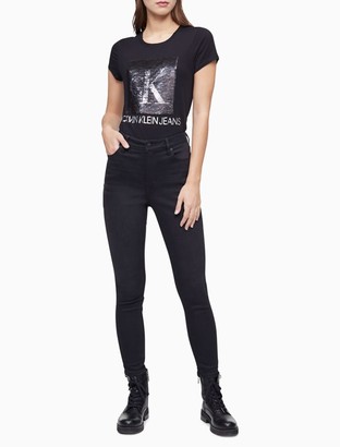 Calvin Klein Sequin Monogram Logo Crewneck T-Shirt - ShopStyle