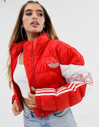 adidas cropped puffer jacket in red