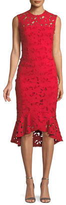 Shoshanna Drayton High-Low Lace Midi Dress w/ Flounce Hem