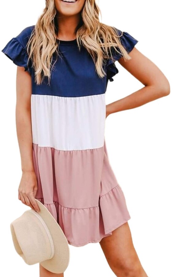 LEXUPA Women Summer Sleeveless Cotton Linen Casual Tops Dress Beach Dress 