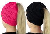 Thumbnail for your product : C.C BeanieTail Soft Stretch Cable Knit Messy High Bun Ponytail Beanie Hat, 2 Pack