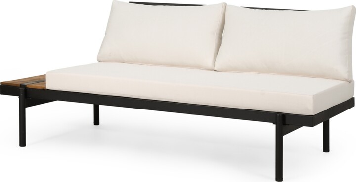 Streamdale Furniture Theo 2-Seater Acacia Wood And Iron Sofa With Water-Resistant Cushions