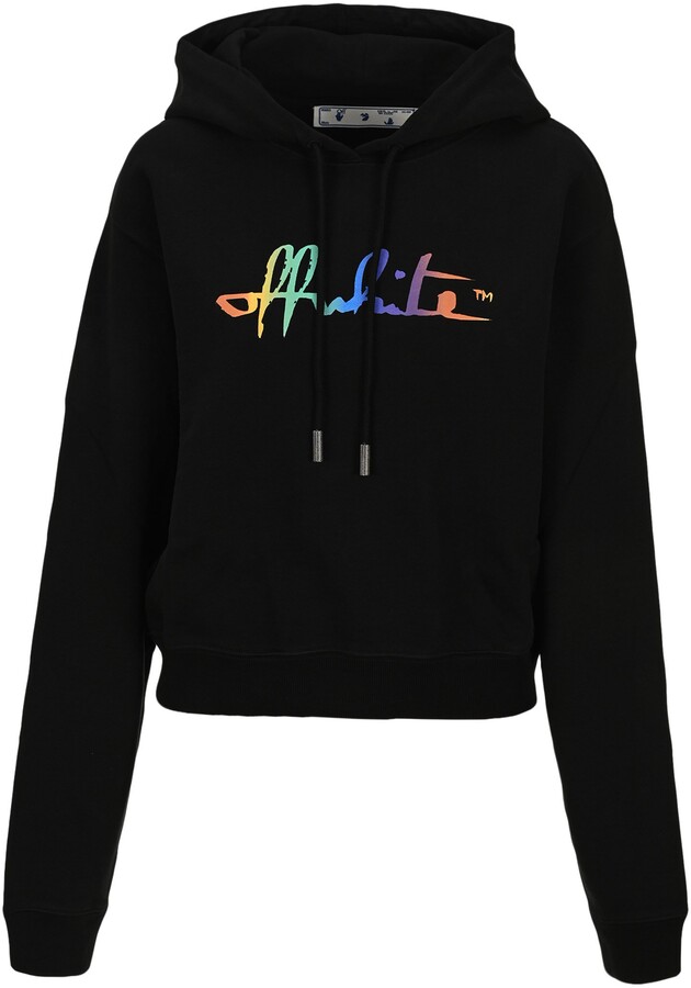 Off-White Rainbow Script Logo Cropped Hoodie - ShopStyle Long Sleeve Tops