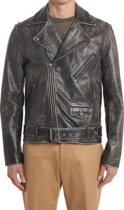 Golden Goose Distressed Leather Moto Jacket