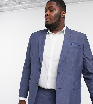 Burton Menswear Big & Tall slim suit jacket in blue check
