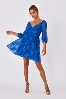 Thumbnail for your product : Little Mistress Lela Cerulean Blue Textured Leaf Skater Dress