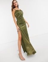 Thumbnail for your product : Yaura cami strap thigh split midaxi dress in olive