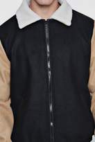 Thumbnail for your product : boohoo Contrast Sleeve Borg Collar Varsity Jacket