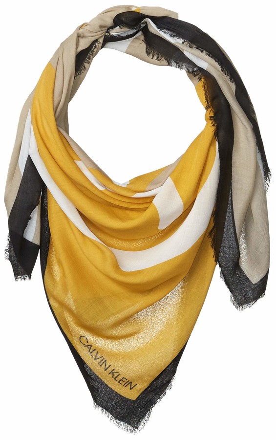 highway Good luck frame Calvin Klein Women's Abstract Logo Colorblock Yellow and Grey 100% Rayon  Scarf - ShopStyle Scarves & Wraps