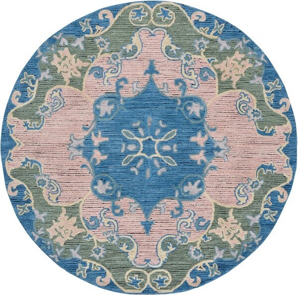 Safavieh SavonnerieSAV402HandTuftedIndoorAreaRugs-Blue/Pink-6'Round