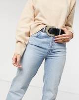 Thumbnail for your product : ASOS DESIGN waist and hip jeans belt in black with diamante buckle