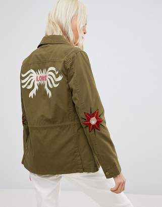 Maison Scotch Floral Embroidered Utility Jacket