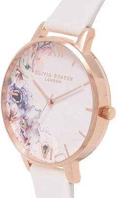 Olivia Burton Watercolour Florals Leather Strap Watch, 38mm