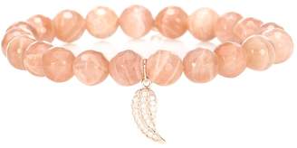 Sydney Evan Mini Wing moonstone beaded bracelet with 14kt rose gold and diamond charm
