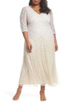 Thumbnail for your product : Pisarro Nights Beaded V-Neck Lace Illusion Gown (Plus Size)
