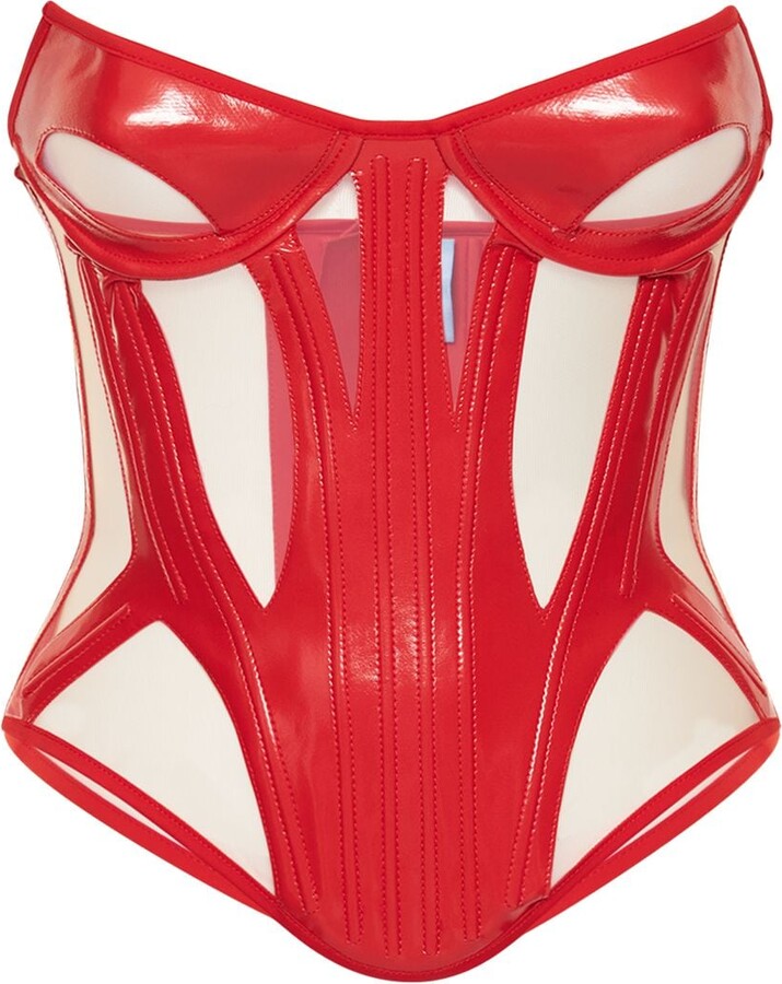 Thierry Mugler Glossy Lycra & mesh corset top ShopStyle
