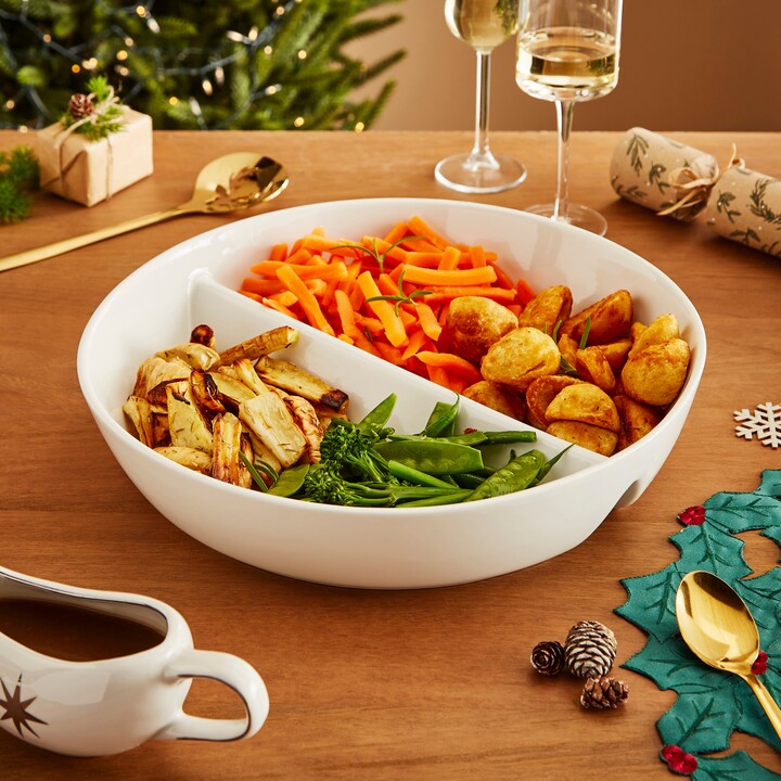 Dunelm Porcelain White Large 2 Part Serving Dish, 35cm x 35cm x 7.5cm