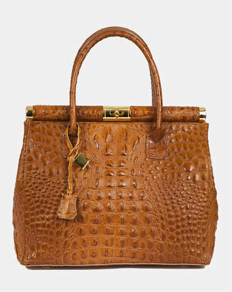 Diana Clara Cognac Croc embossed Italian leather handbag