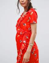 Thumbnail for your product : ASOS Maternity Print Frill Wrap Mini Dress