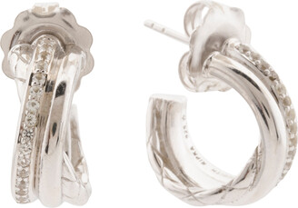 Judith Ripka Sterling Silver Aura White Topaz Crossover Hoop Earrings