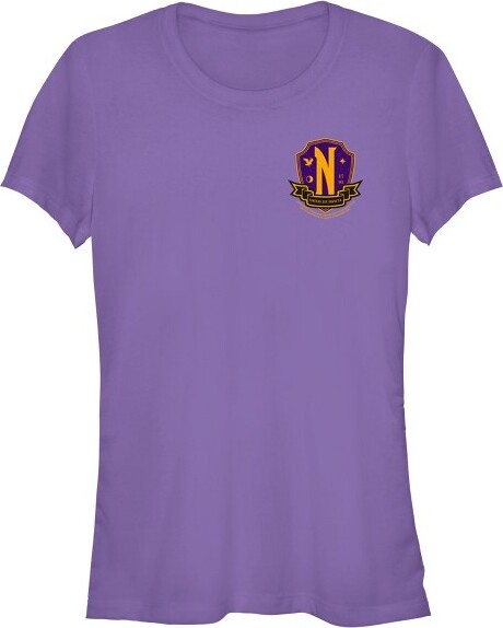 Wednesday Series JuniorsWomensWednesdaySmallNevermoreCrestT-Shirt-Purple-Large